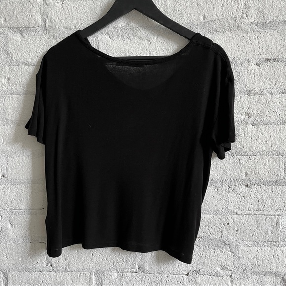 T by Alexander Wang Cropped Black Ribbed Tee - Picture 2 of 4